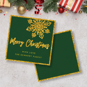 Budget Green Gold Glitter Snowflake Mini Christmas Card