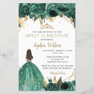 Budget Green Gold Princess Sweet 16 Invitation