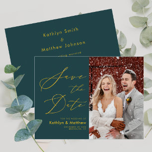 Budget Green Gold Script Wedding Save The Date Flyer