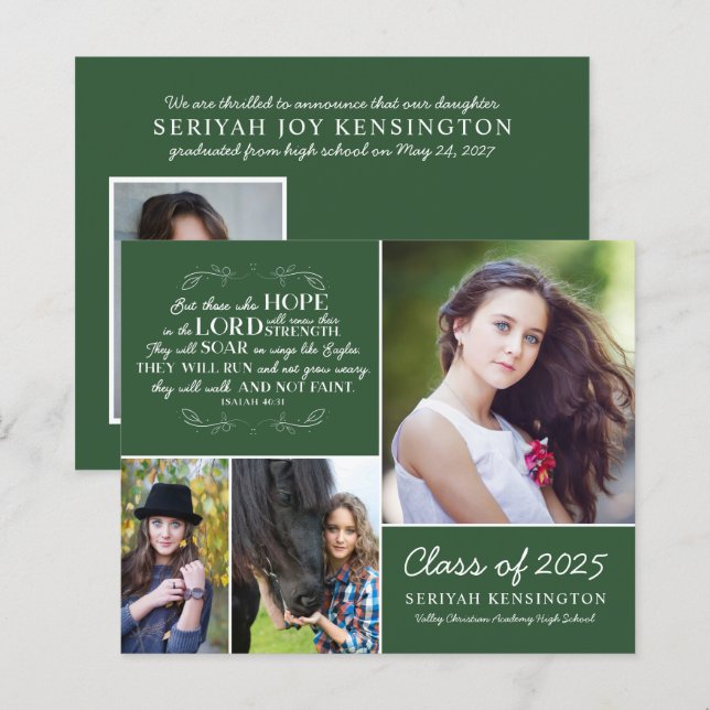 Budget Green Graduation Bible Verse Photo Collage (Front/Back)