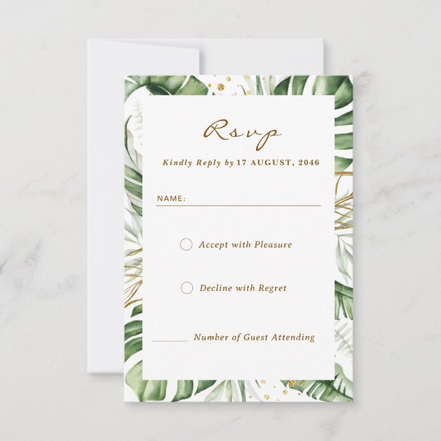 Budget Green Leaf Boho Greenery Wedding RSVP Cards (Front)