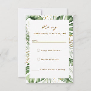 Budget Green Leaf Boho Greenery Wedding RSVP Cards