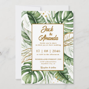 Budget Green Leaf Boho Wedding Invitation