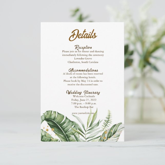 Budget Green Leaf Greenery Wedding Enclosure cards (Standing Front)