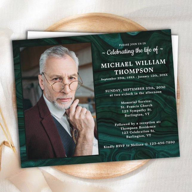 Budget Green Marble Celebration Of Life Invitation (Creator Uploaded)