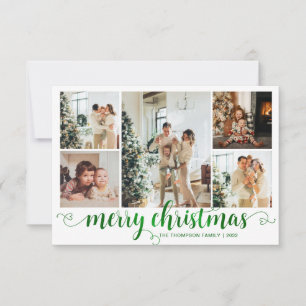 BUDGET Green Merry Christmas Heart Script 5 Photo Card
