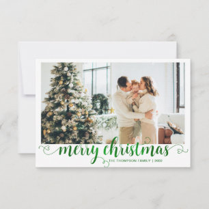 BUDGET Green Merry Christmas Heart Script Photo Card