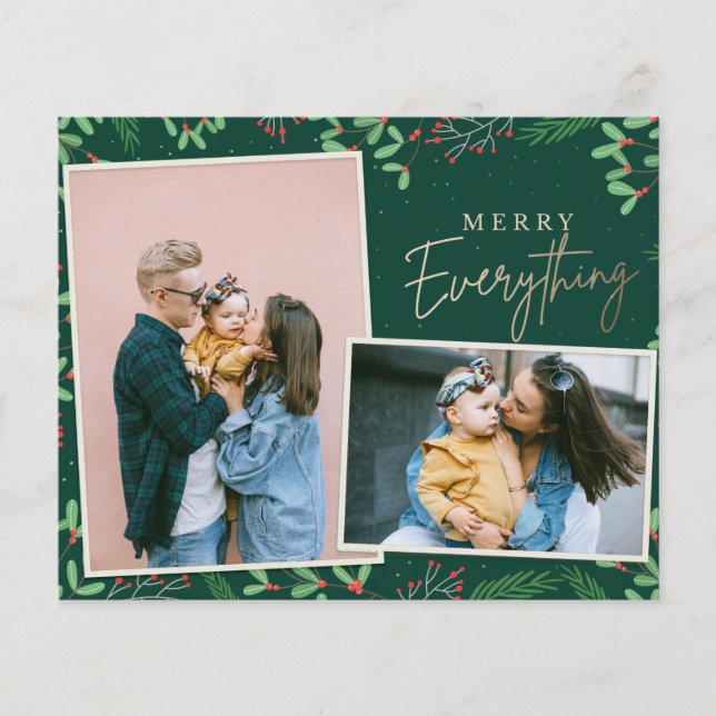 Budget Green Merry Everything Photo Holiday Card (Front)