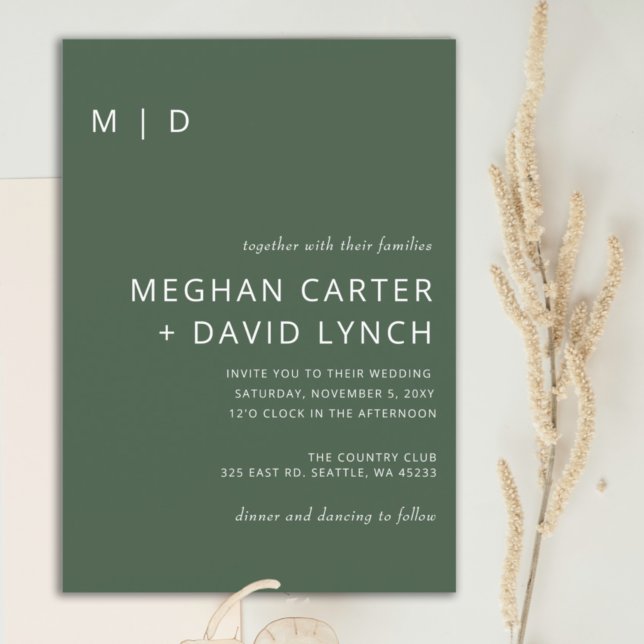 Budget Green Modern Monogram Wedding Invitation (Creator Uploaded)