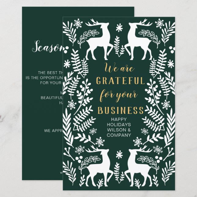 Budget Green Nordic Reindeer Business Holiday Card (Front/Back)