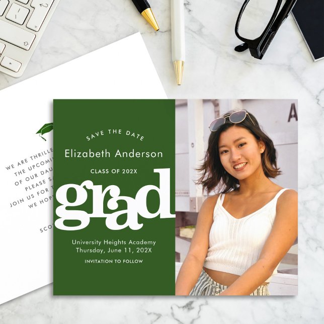 Budget Green Photo Save Date Graduation Invitation (Creator Uploaded)