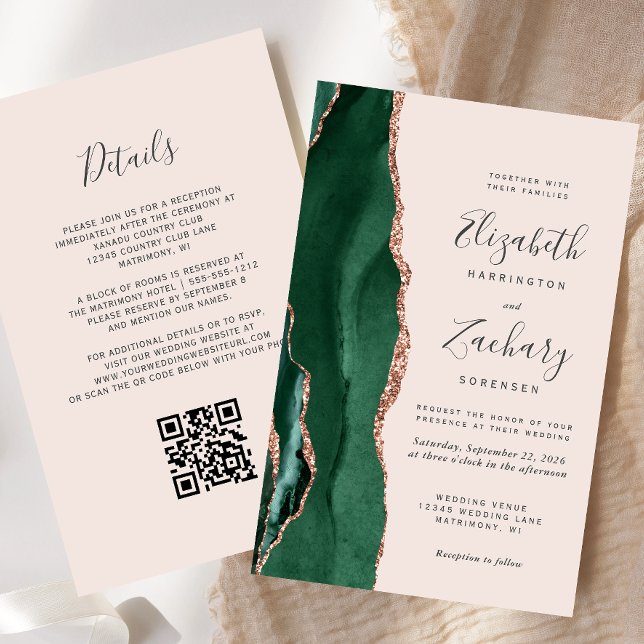 Budget Green Rose Gold Agate Blush QR Code Wedding (Creator Uploaded)