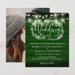 Budget Green Rustic Lights Photo Wedding Invite