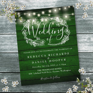 Budget Green Rustic String Lights Wedding Invite