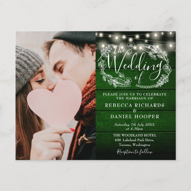 Budget Green Rustic String Photo Wedding Invite (Front)