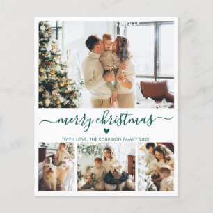 Budget Green Script 4 Photo Collage Christmas Card