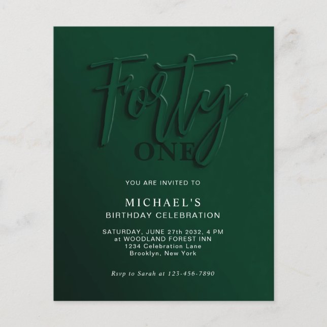 BUDGET Green Script Forty 40th Adult Birthday (Front)