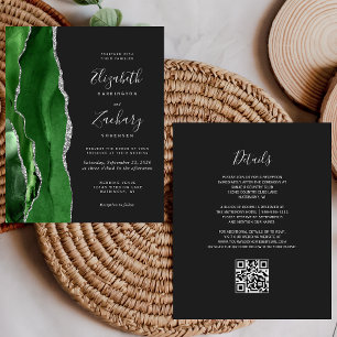 Budget Green Silver Agate Dark QR Code Wedding
