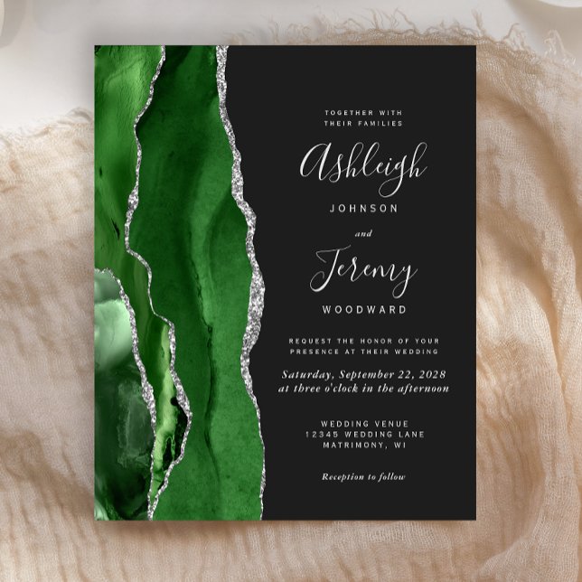 Budget Green Silver Agate Dark Wedding Invitation (Creator Uploaded)