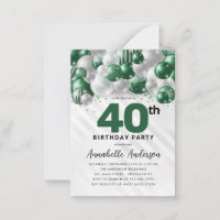 Budget Green Silver Balloon Glitter 40th Birthday