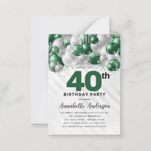 Budget Green Silver Balloon Glitter 40th Birthday Card