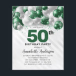Budget Green Silver Balloon Glitter 50th Birthday<br><div class="desc">Modern Glam Emerald Green Silver Balloon Glitter Sparkle Any Age Birthday Invitation</div>