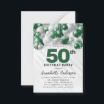 Budget Green Silver Balloon Glitter 50th Birthday Card<br><div class="desc">Modern Glam Emerald Green Silver Balloon Glitter Sparkle Any Age Birthday Invitation</div>