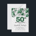 Budget Green Silver Balloon Glitter 50th Birthday Card<br><div class="desc">Modern Glam Emerald Green Silver Balloon Glitter Sparkle Any Age Birthday Invitation</div>