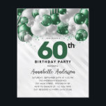 Budget Green Silver Balloon Glitter 60th Birthday<br><div class="desc">Modern Glam Emerald Green Silver Balloon Glitter Sparkle Any Age Birthday Invitation</div>