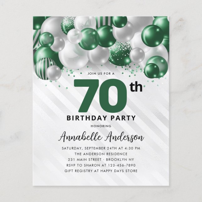 Budget Green Silver Balloon Glitter 70th Birthday (Front)