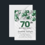 Budget Green Silver Balloon Glitter 70th Birthday Card<br><div class="desc">Modern Glam Emerald Green Silver Balloon Glitter Sparkle Any Age Birthday Invitation</div>