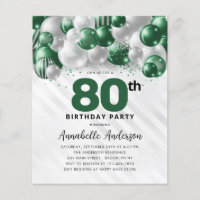 Budget Green Silver Balloon Glitter 80th Birthday
