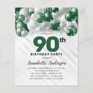 Budget Green Silver Balloon Glitter 90th Birthday