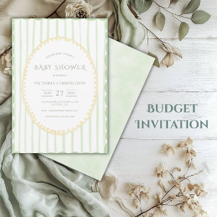 Budget Green Stripe Vintage Baby Shower Invitation