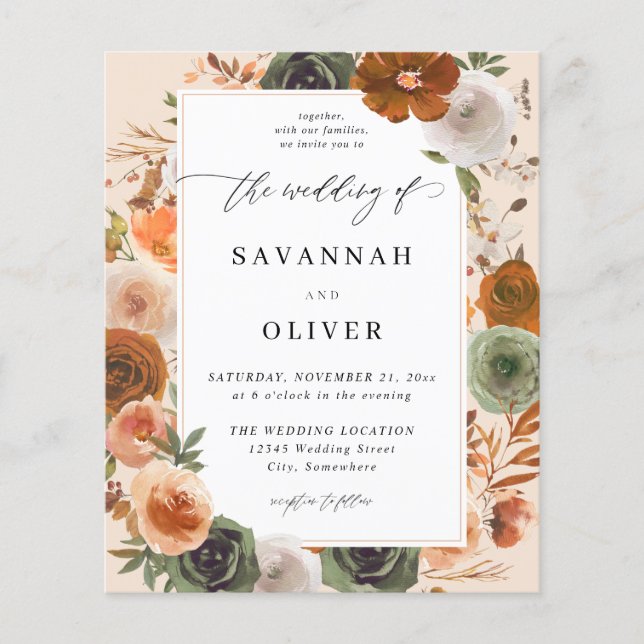 Budget Green & Terra Cotta Floral Wedding S2 -BGE Flyer (Front)