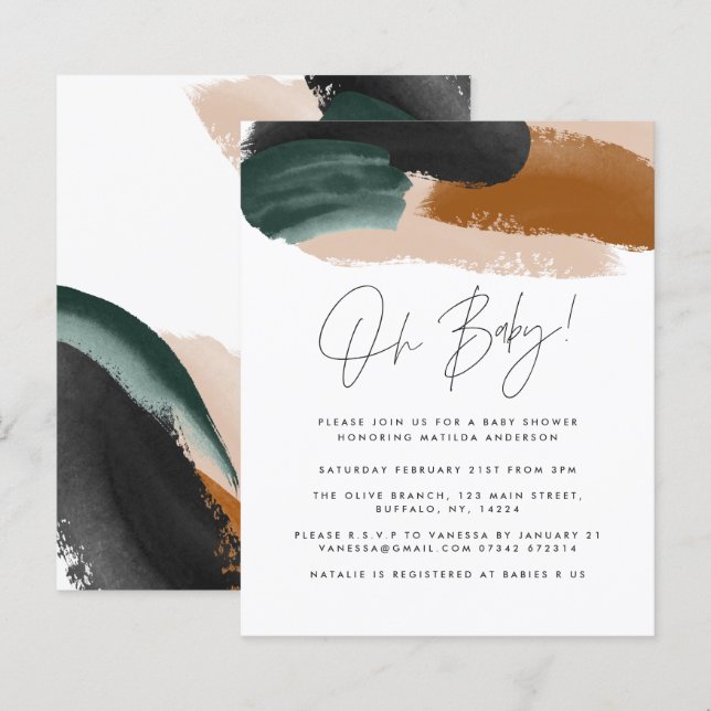 Budget Green terracotta abstract baby shower (Front/Back)