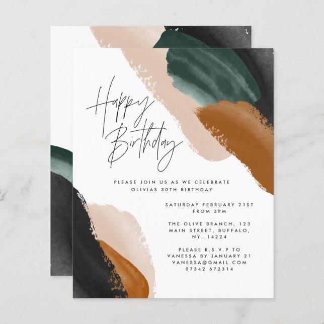 Budget Green terracotta abstract Birthday (Front/Back)