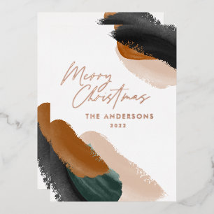 budget green terracotta modern minimal watercolor foil holiday card