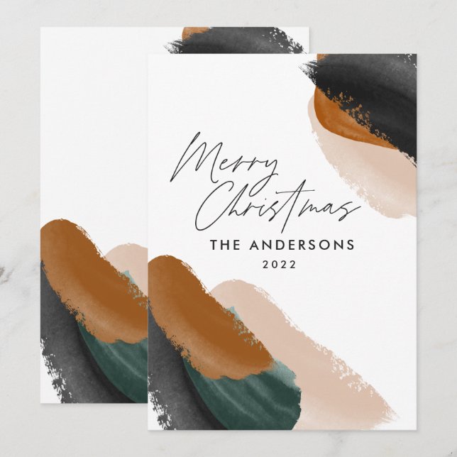 budget green terracotta modern minimal watercolor holiday card (Front/Back)