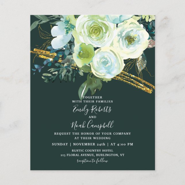 Budget Green Turquoise Floral Gold Photo Wedding (Front)