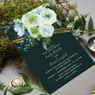 Budget Green Turquoise Floral Gold Photo Wedding Flyer