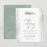 Budget Green Watercolor Leaves & Mountain Wedding