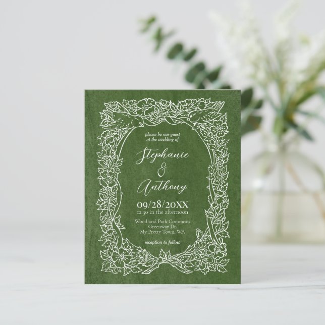 Budget Green Wildflower Wedding Invitation (Standing Front)