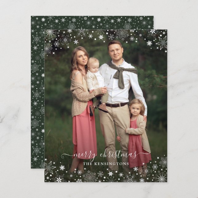 Budget Green Winter Snowflakes Christmas Photo (Front/Back)