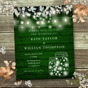 Budget Green Wood String Lights Wedding Invite