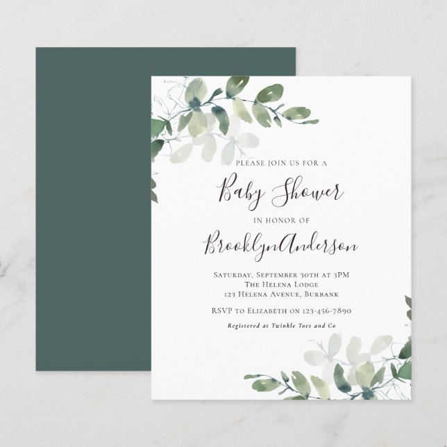 Budget Greenery Baby Shower Invitation (Front/Back)