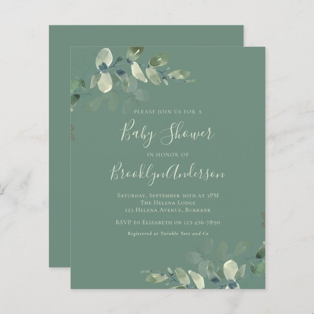 Budget Greenery Baby Shower Invitation (Front/Back)