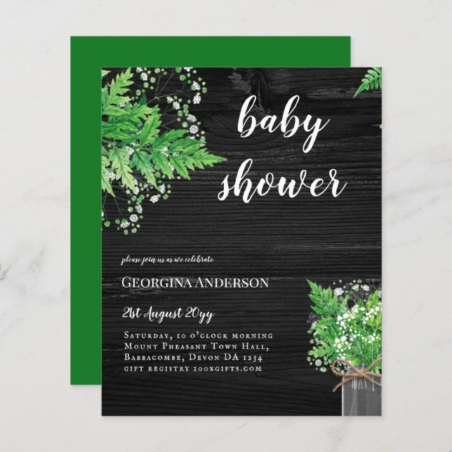 BUDGET Greenery BABY Shower Invite Ferns (Front/Back)