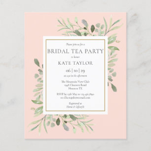 Budget Greenery Blush Pink Bridal Tea Party Invite