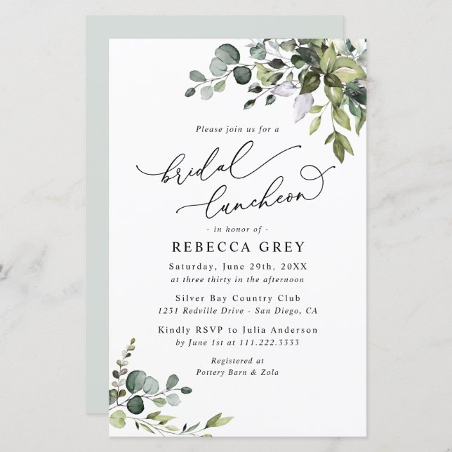 Budget Greenery Bridal Luncheon Shower Invitation (Front/Back)